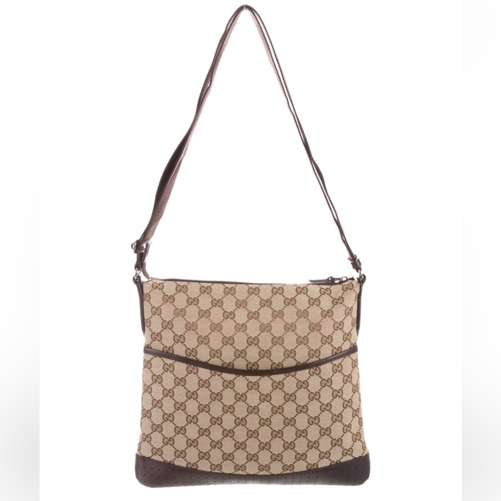 Gucci Cream and Brown Crossbody Bag with Leather Trim